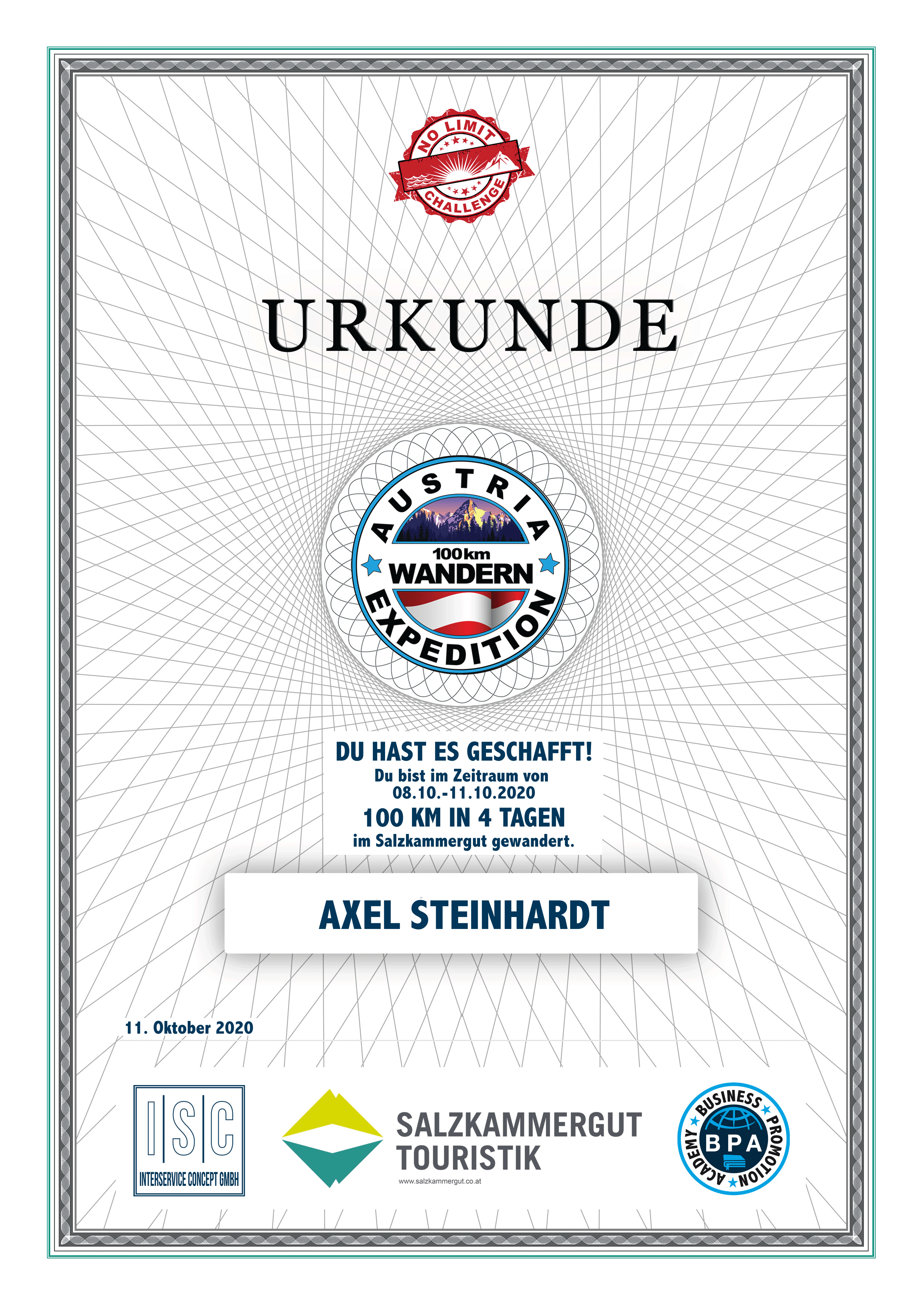 Axel Steinhardt - Urkunde